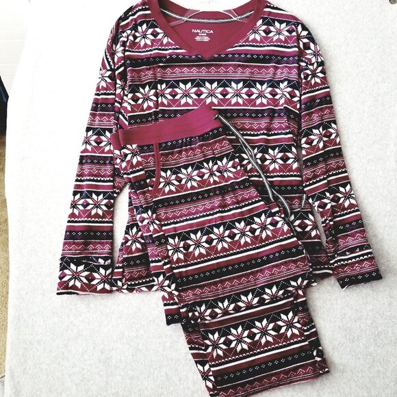Nautica Women's Size XL 2 Piece Soft Warm Cozy Plush Pajama Sleepwear Set Snow - Picture 8 of 14